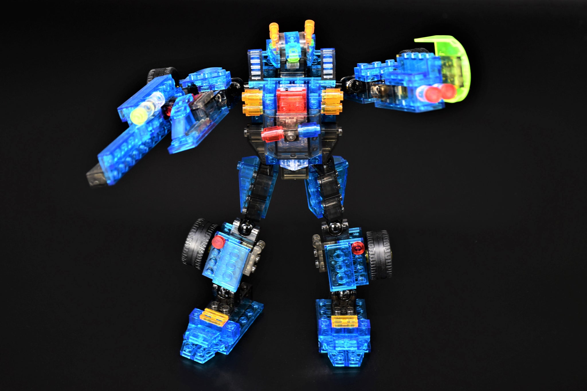3-in-1 Police Robot Building Block Kit with Cool LED Light Boxes. Transformable Robot, Car, & Dinosaur. (Compatible with other bricks, 186 pieces)