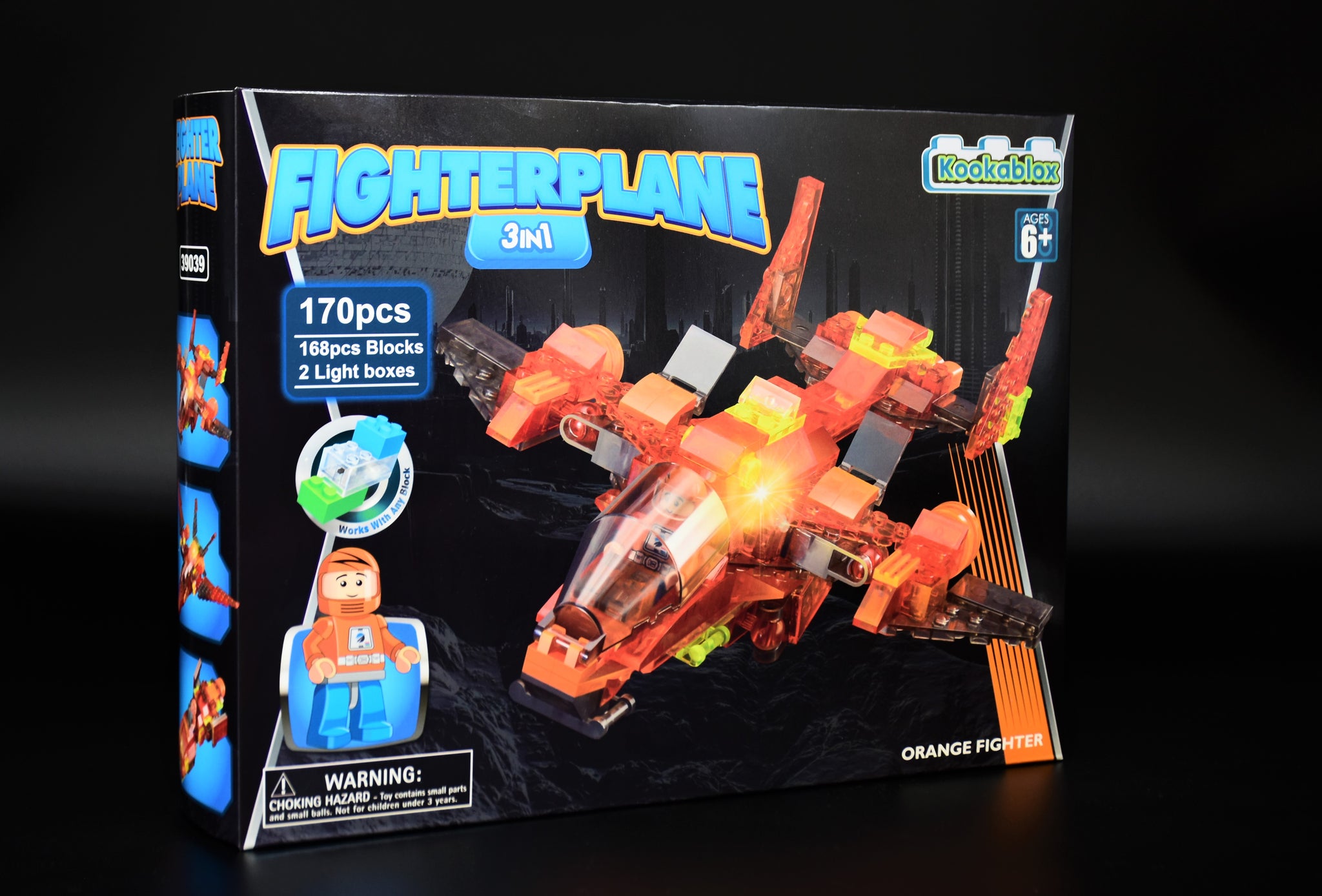 3-in-1 Fighter Plane Building Block Kit with LED Light Boxes.  3 Fighter plane Toys in 1 (170 Pieces)