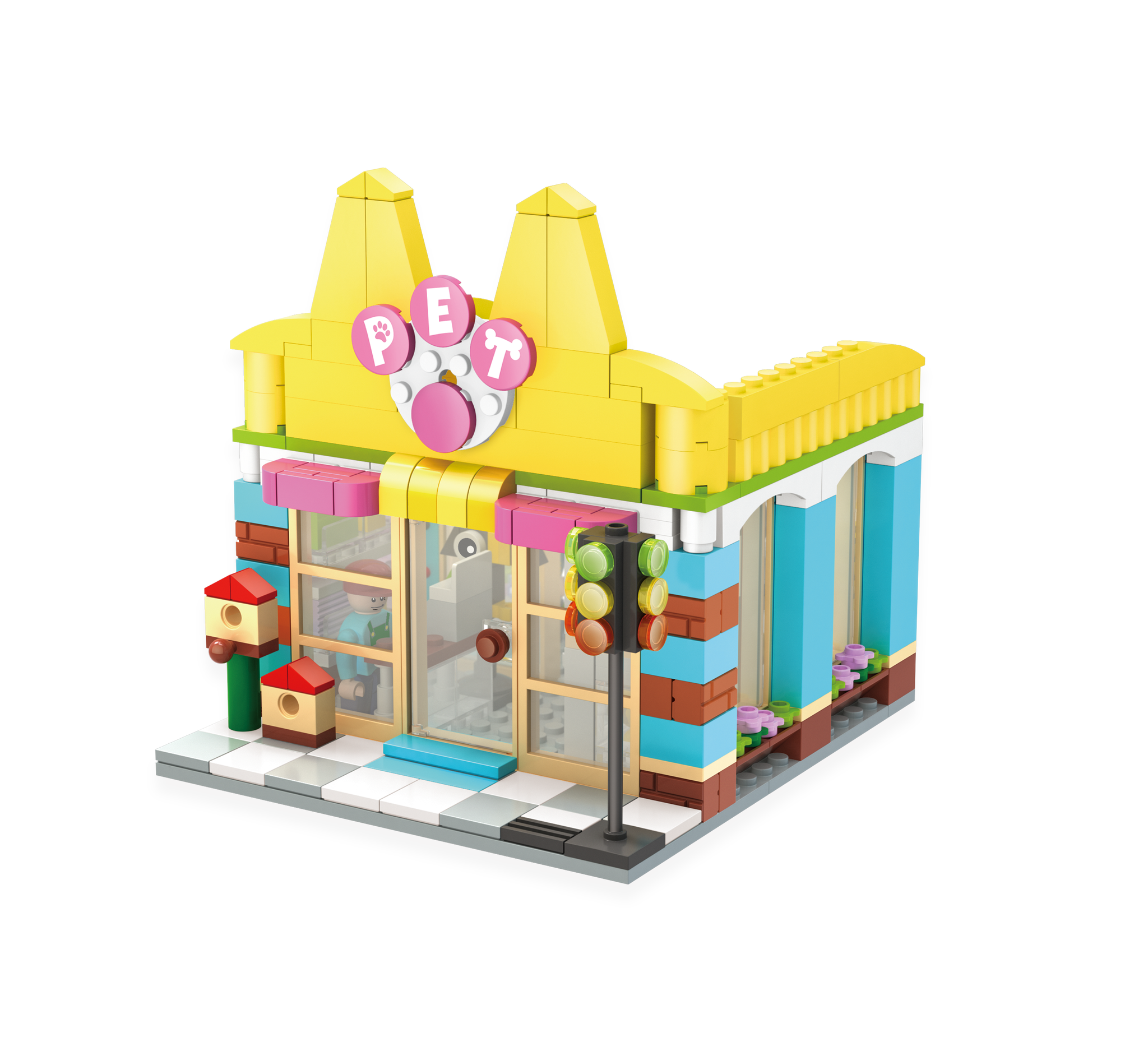 Pet Store Building Block Set with LED Lightbox, Animal Figures and Mini Figures