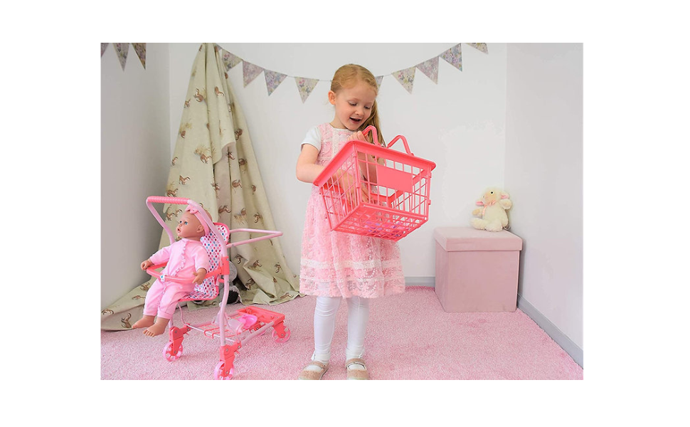 Pink Toy Shopping Cart With Doll Seat