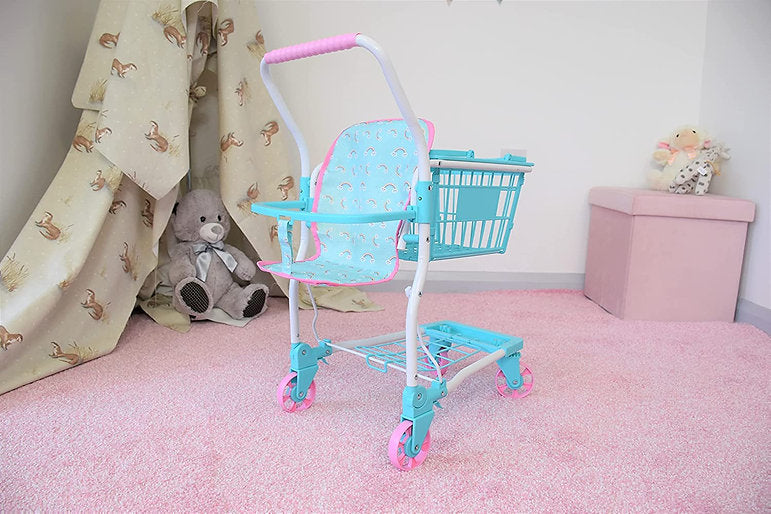 Blue Toy Shopping Cart With Doll Seat